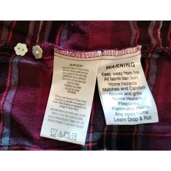 Eileen West Dark Pink Plaid 3/4 Sleeve Lace Ruffle Pockets Flannel Nightgown S - Picture 8 of 16